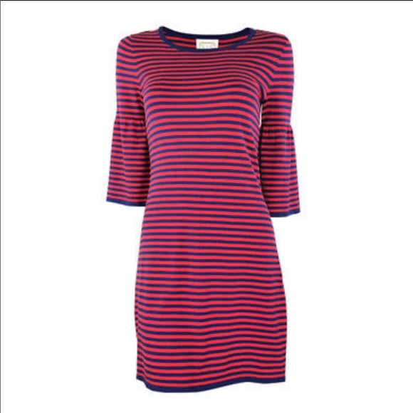 Sail to Sable Red & Navy Striped Bell Sleeve Dress - Picture 2 of 5